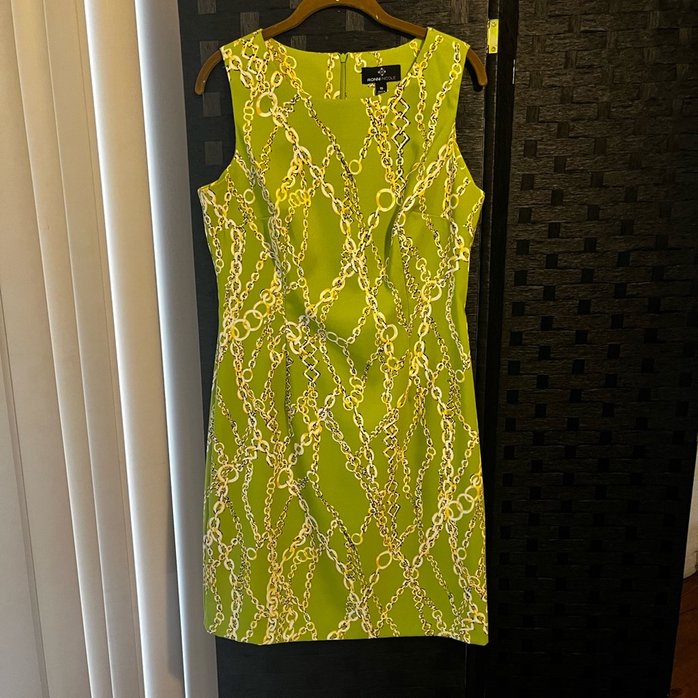 Ronni Nicole Lime Green Chain Print Mini Dress